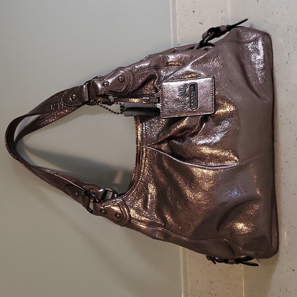 Coach Metallic Gunmetal Shoulder Bag